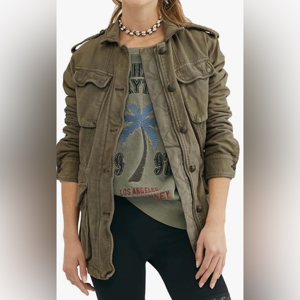 Free People Not Your Brothers Surplus Jacket in Olive Green XS